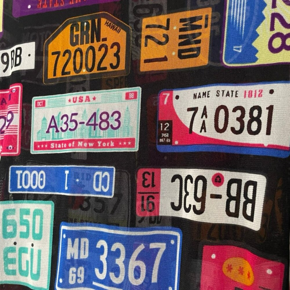DAY G Retro Y2K License Plate Print Sheer Zipper Bodysuit Leotard - Rare Pop Art - Picture 7 of 12